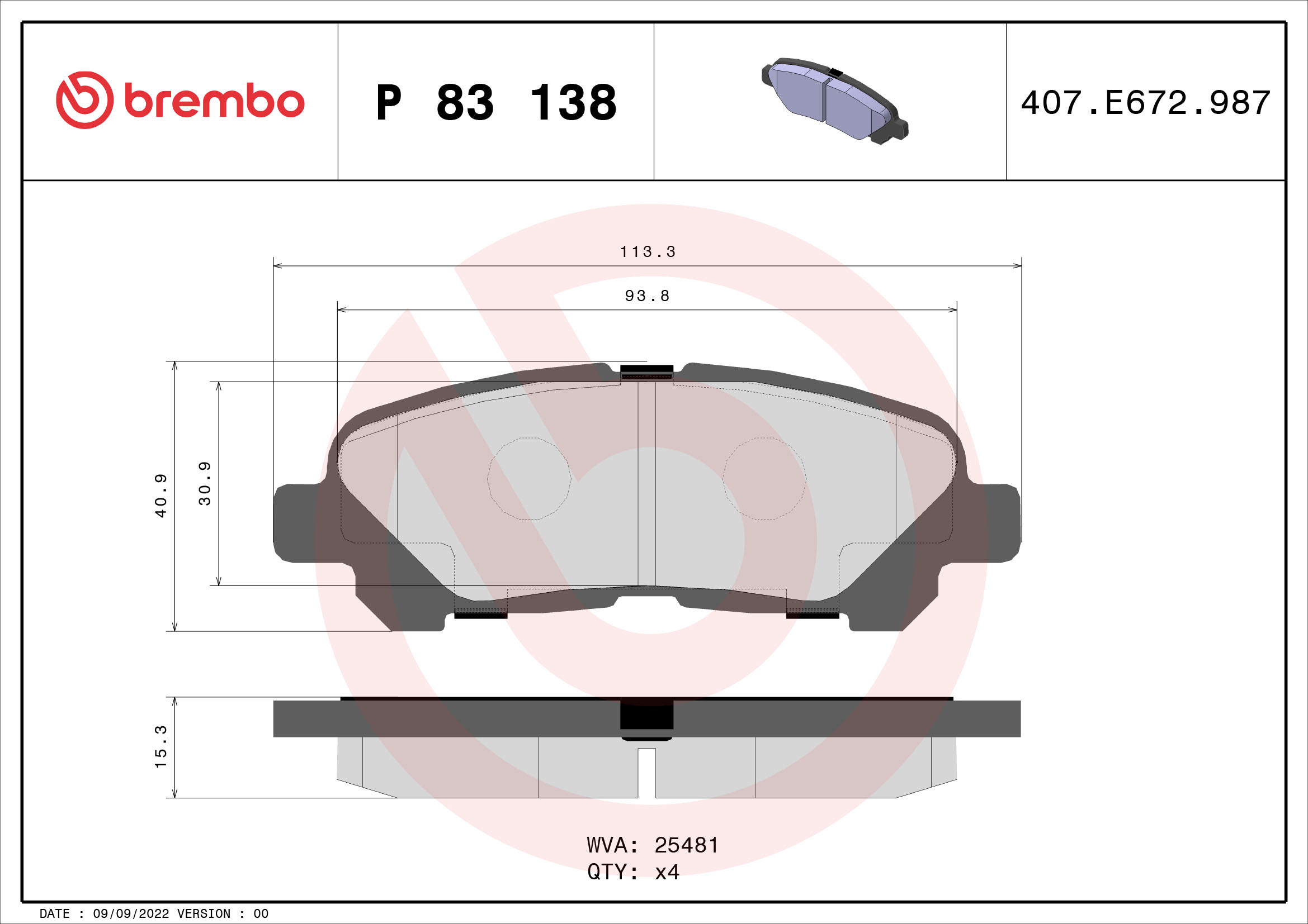 A.B.S. P 83 138 BREMBO Bremsbelagsatz, Scheibenbremse